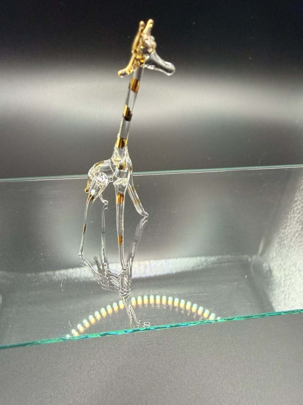 Hand Blown Glass Giraffe Figurine with Gold Accents